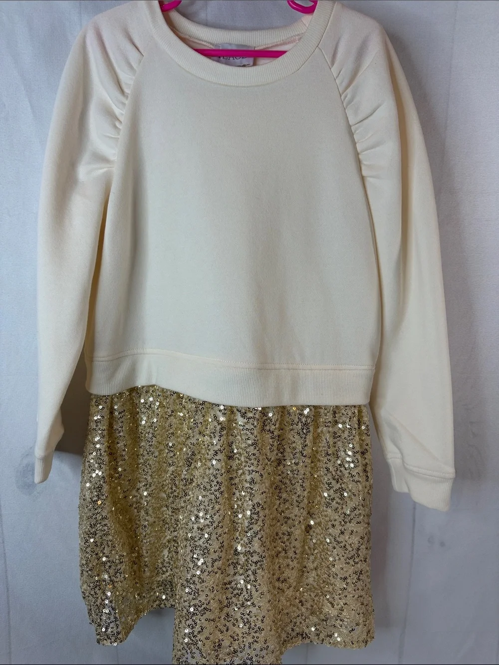 The Children’s Place Girls Cream & Gold Sequin Dress Size 7/8 – NWOT